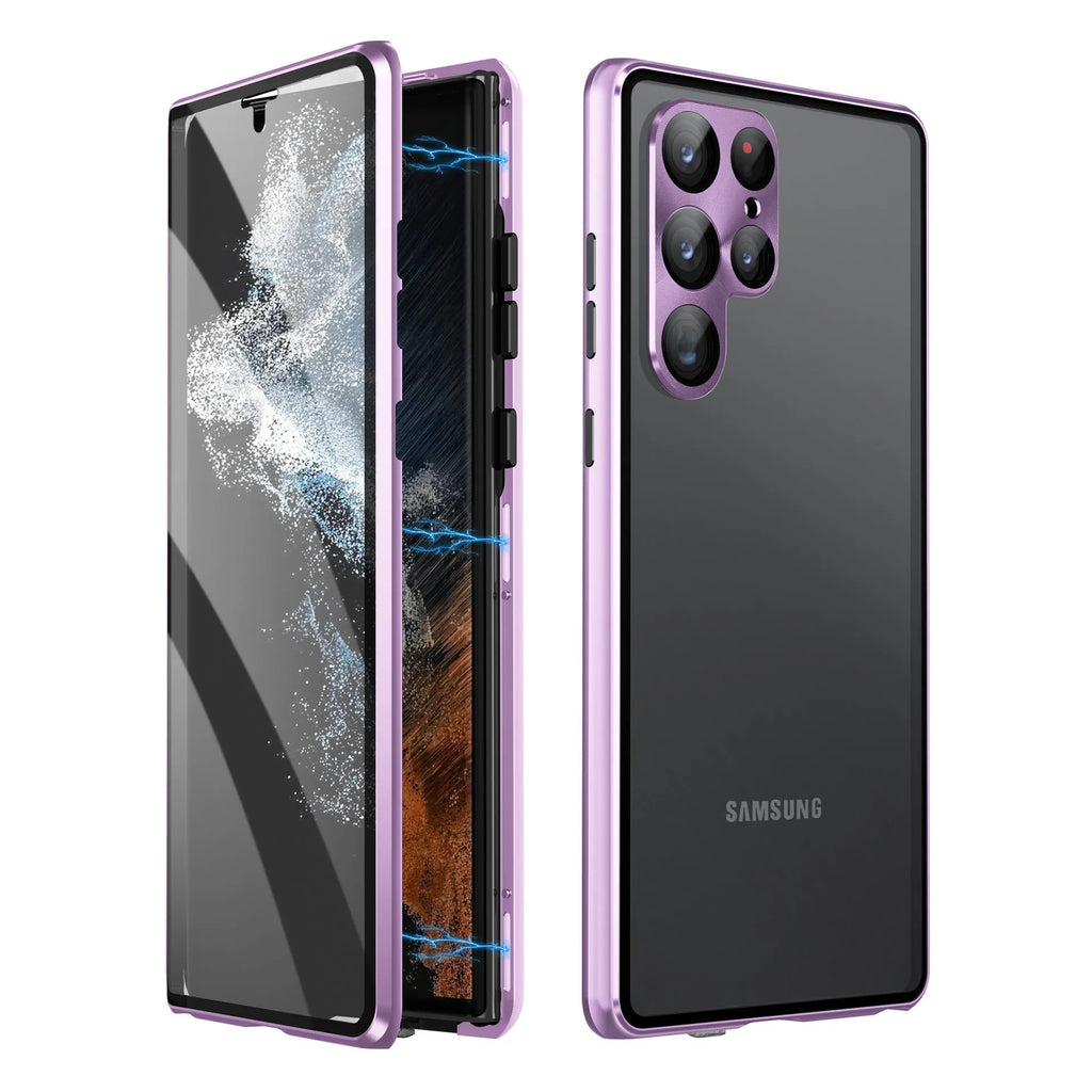 Metal magnetic phone case for Samsung S24 Ultra with a built-in peep-proof mirror in multiple colours.