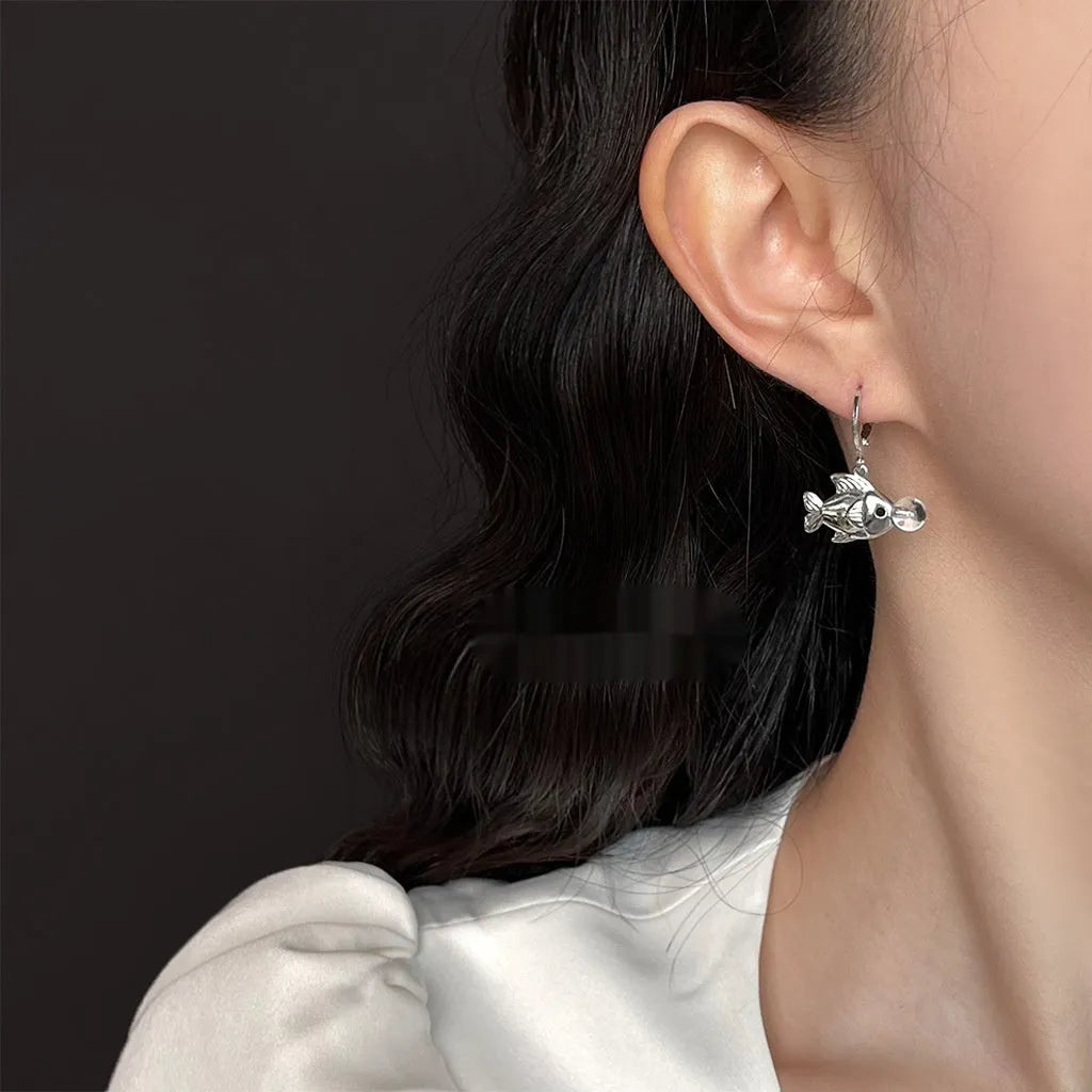 Bubble fish goldfish design copper earrings with electroplating treatment for women