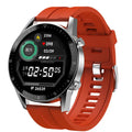 Black multifunctional sports watch with genuine leather strap and 1.3-inch touchscreen display.