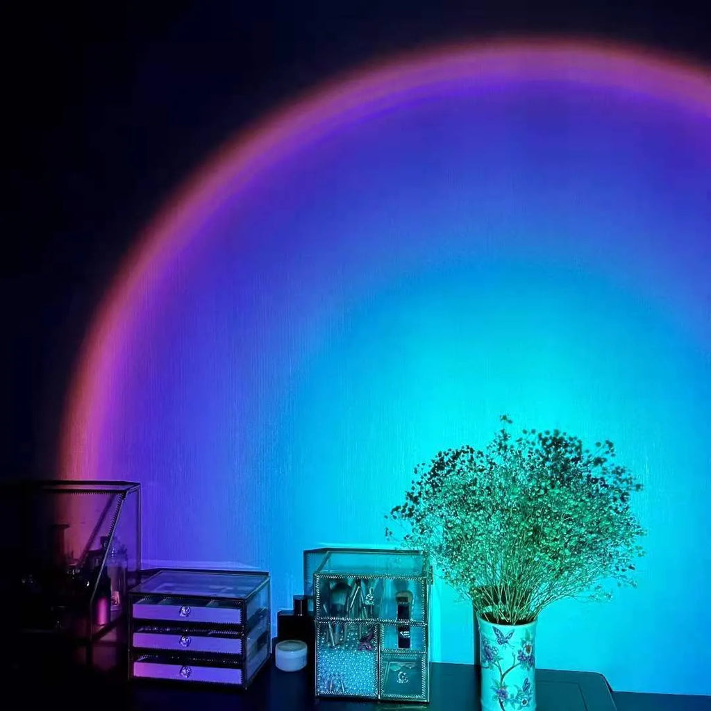 Red rainbow sunset projection lamp with USB cable and push button control