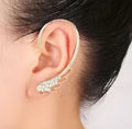 Feather clip-on punk stud earrings in gold and silver teardrop shape for women