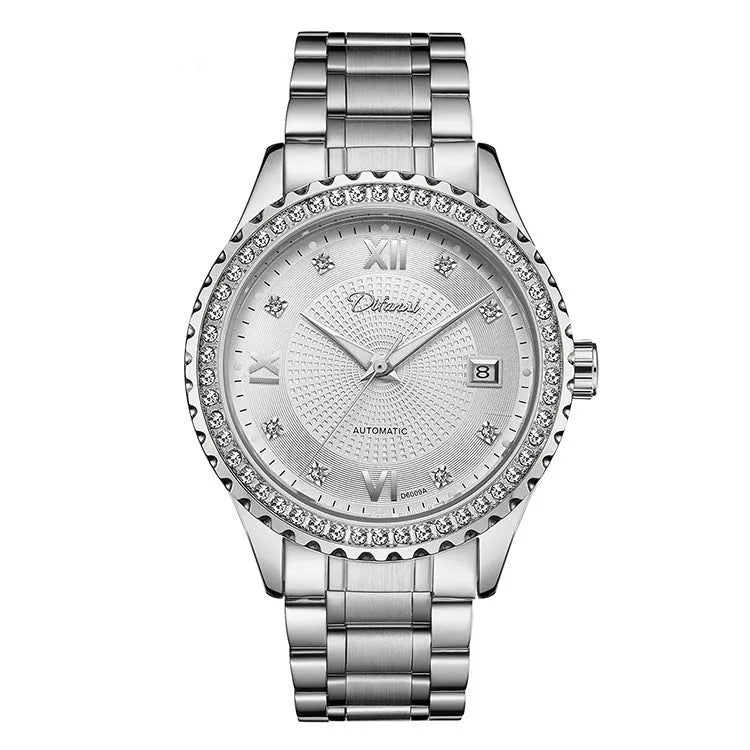 Fashionmonger men's automatic mechanical wristwatch with luminous hands on a metal bracelet.