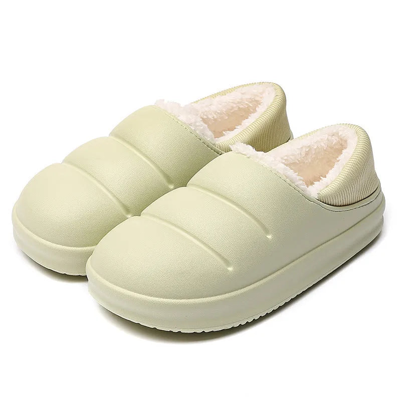 Waterproof EVA couple slippers in multiple colours with a non-slip sole and plush lining for winter.