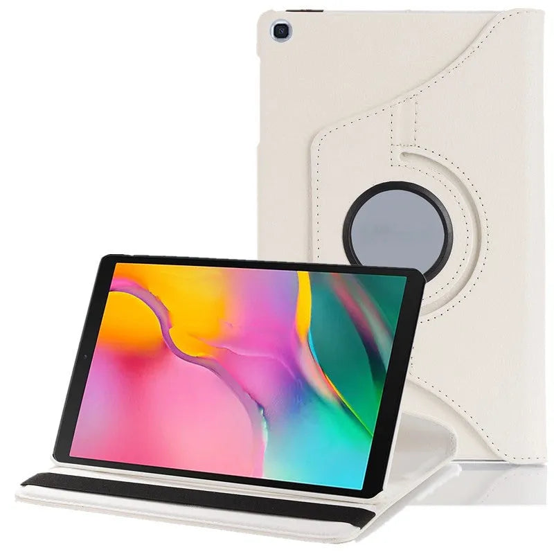 iPad Pro rotating protective sleeve in imitation leather showing clamshell design with twelve colour options