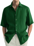 Men's green pure cotton casual shirt in cardigan style showing regular fit and washed cotton texture
