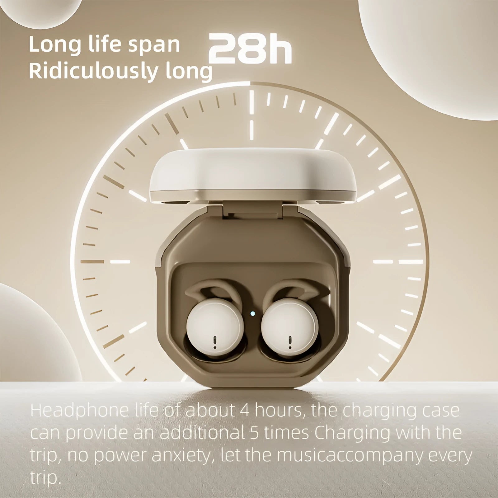 Mini no-pressing Bluetooth headset for side sleeping in milk tea colour with plastic earplug design