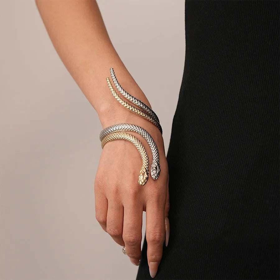 Gold electroplated snake design ring and bracelet set with exaggerated twisted winding pattern
