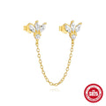 S925 sterling silver earrings with zircon detailing in golden chain stud and double ear piercing designs
