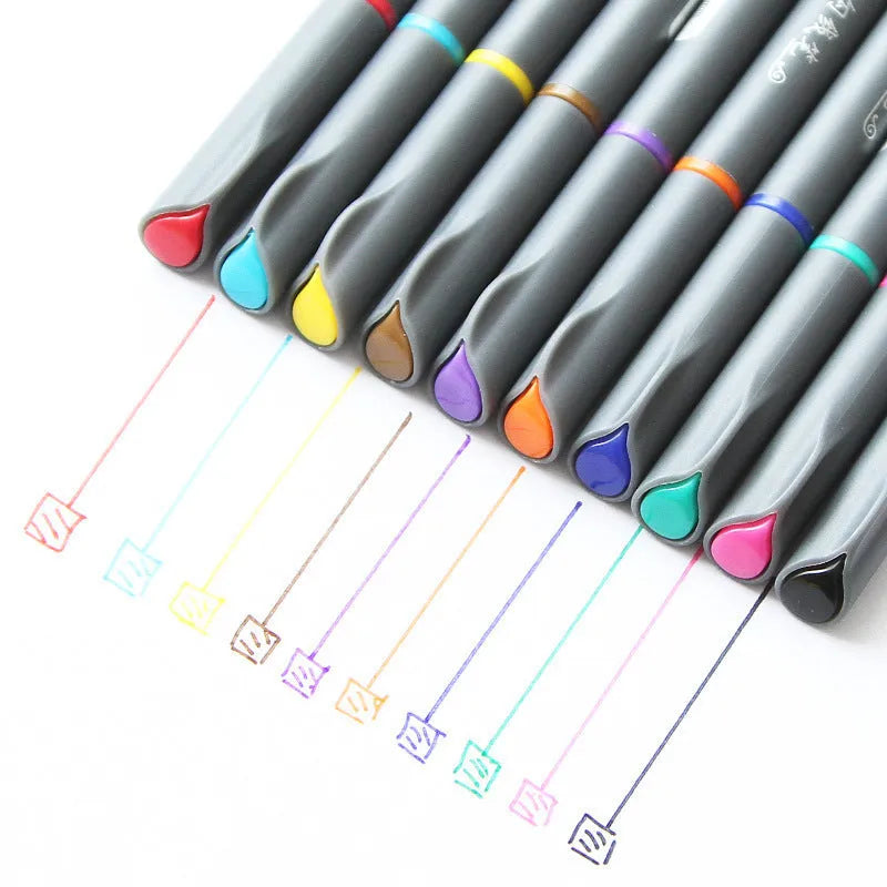 Pack of 10 hook line pens with 0.38mm tips for technical drawing and drafting