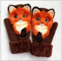 Cartoon animal autumn winter warm mittens 28cm red one size