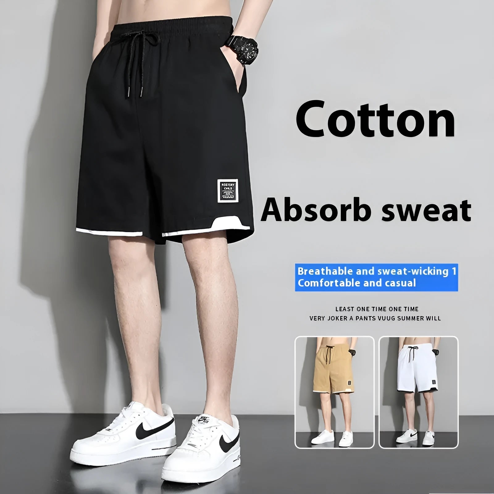 Japanese style cotton shorts for teenage boys in plus sizes with mid waist design