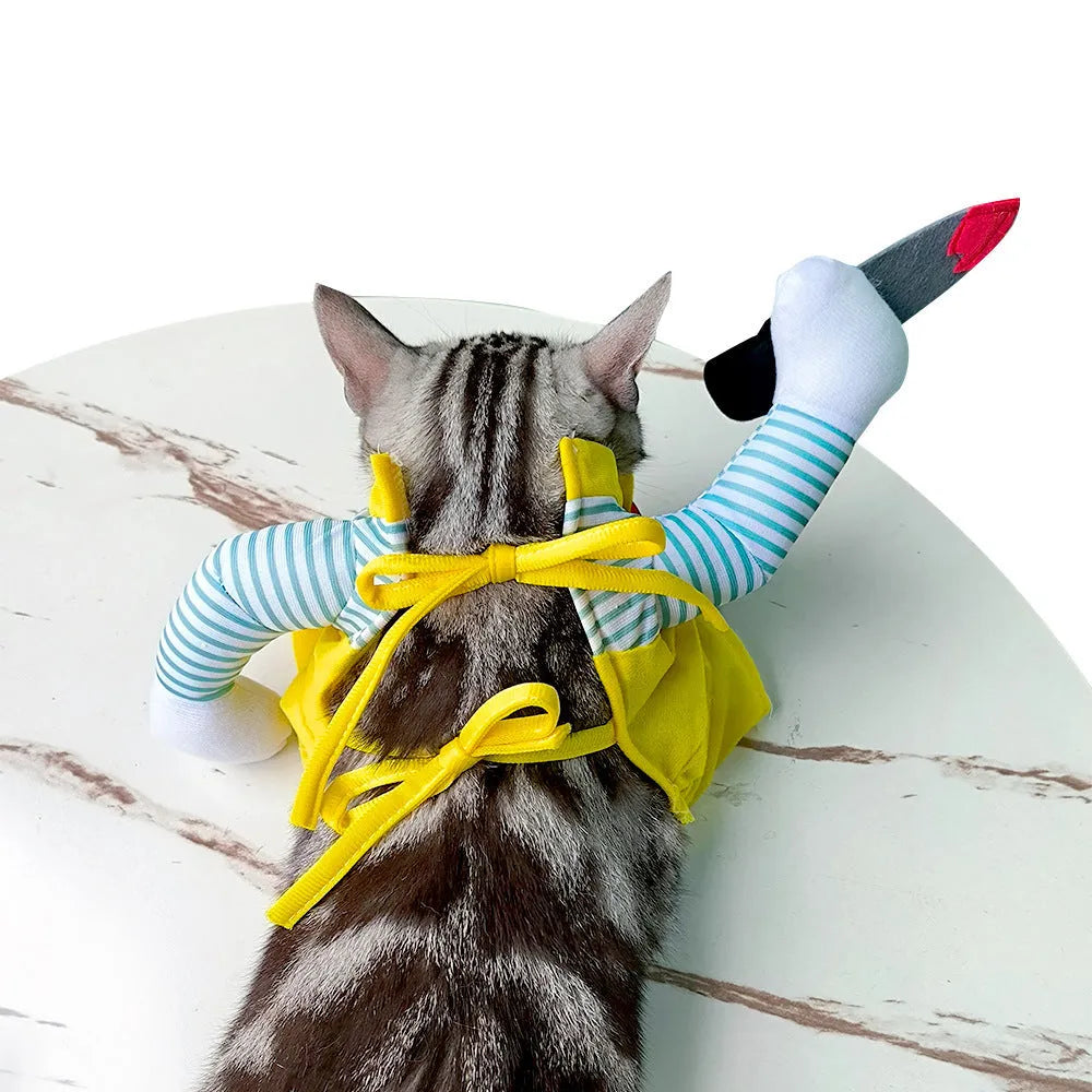 Yellow knife assassin costume for cats in polyester fabric with four size options