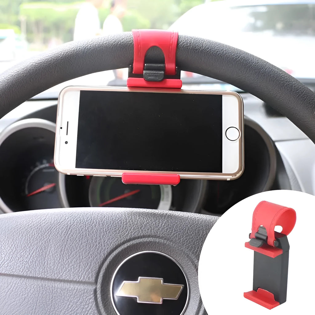 Universal steering wheel phone holder mount in black red blue yellow rose red colours