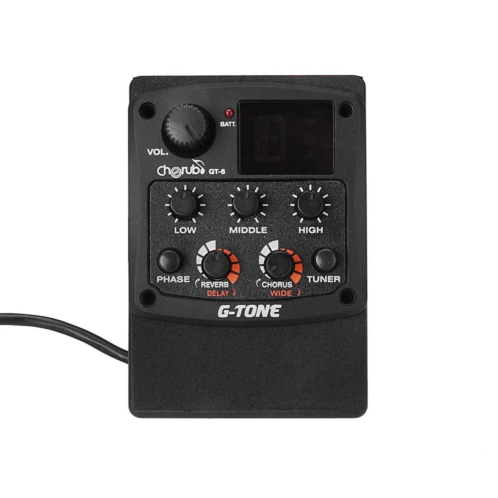 Cherub GT-6 black acoustic guitar pickup and preamp control module with knobs for EQ and effects