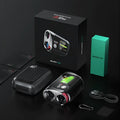 Black GPS rangefinder with telescope display and AMOLED touchscreen for outdoor distance measurement
