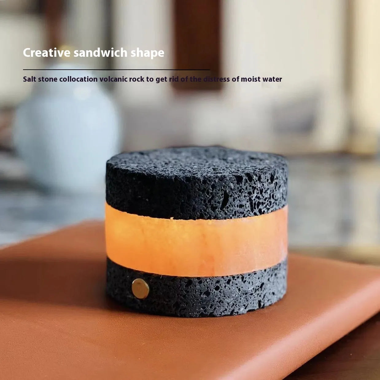 Compact volcanic rock USB night lamp with touch controls and essential oil diffuser
