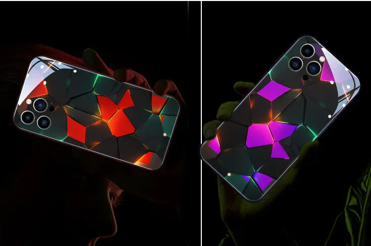 Xpress 14 tempered glass iPhone case with LED light-up notification function on a phone.