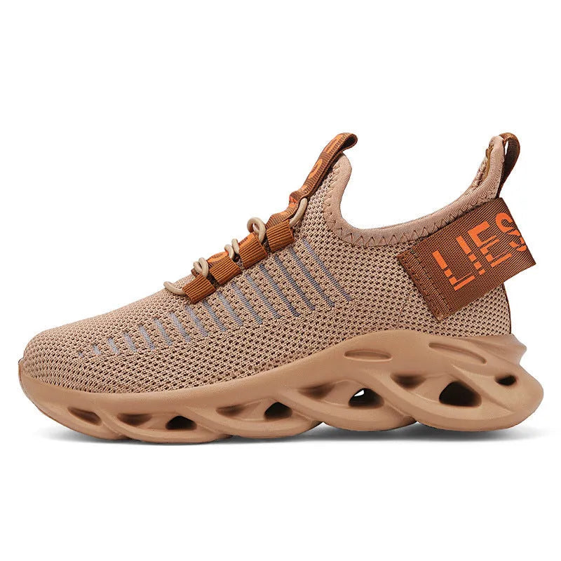 Kids coconut sneakers with Velcro closure in black, khaki, or white colours showing fabric upper and EVA sole