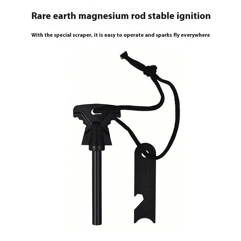 Butterfly-shaped stainless steel fire starter with ferrocerium rod, striker, and bottle opener