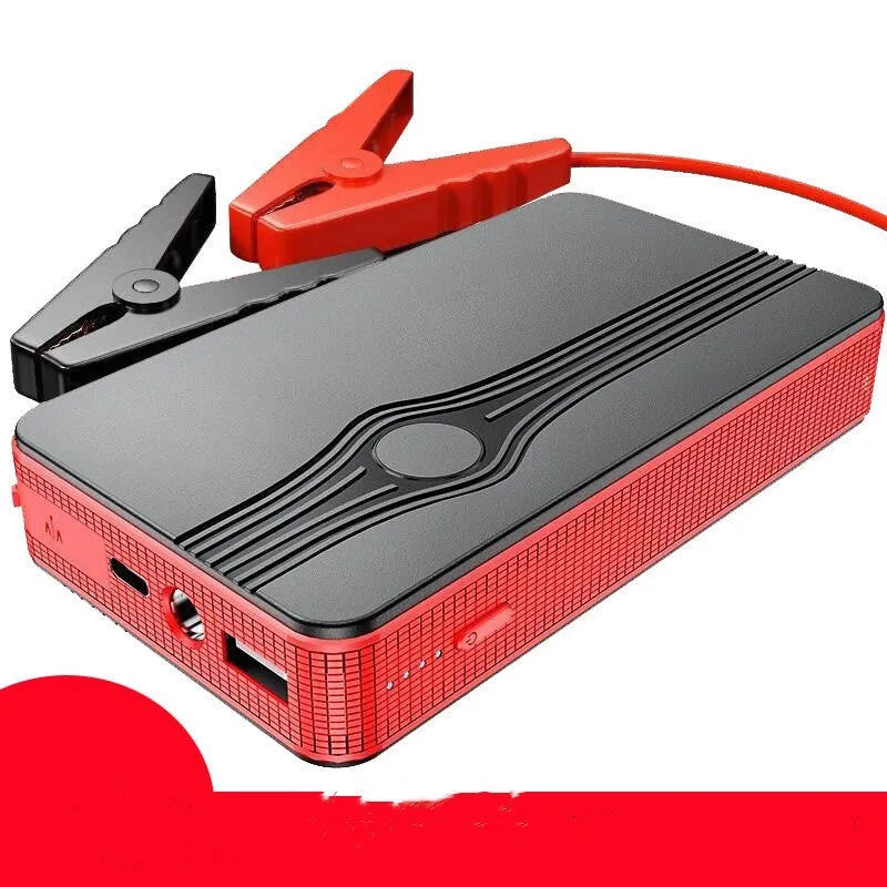 Red K4-E automobile emergency starting power supply unit with data cable for vehicle jump-starting and device charging