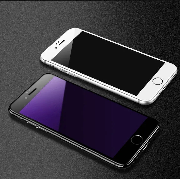 iPhone tempered glass screen protector with black carbon fibre soft edge and anti-fingerprint coating