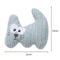 Cyan knitted plush cat toy with bell measuring 12cm by 11cm for cats to chew and play with