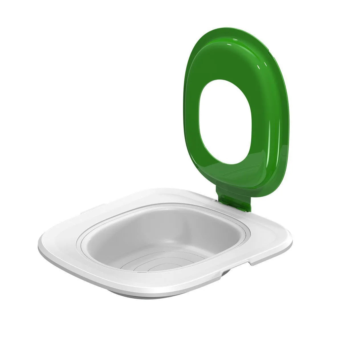 Fifth generation cat toilet trainer in grey colour showing new shape design for litter containment