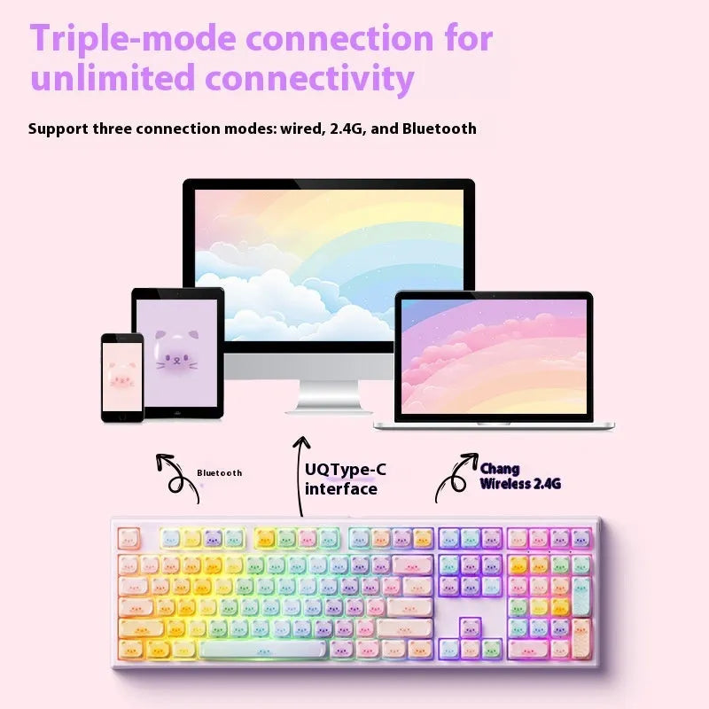 Colour sugar cat mechanical keyboard with MG108B colour scheme and Bluetooth connectivity