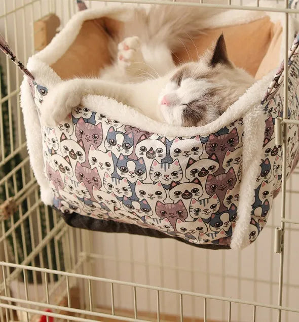 Cat hammock hanging nest semi-enclosed grey square with flannel and alloy frame for cat cage