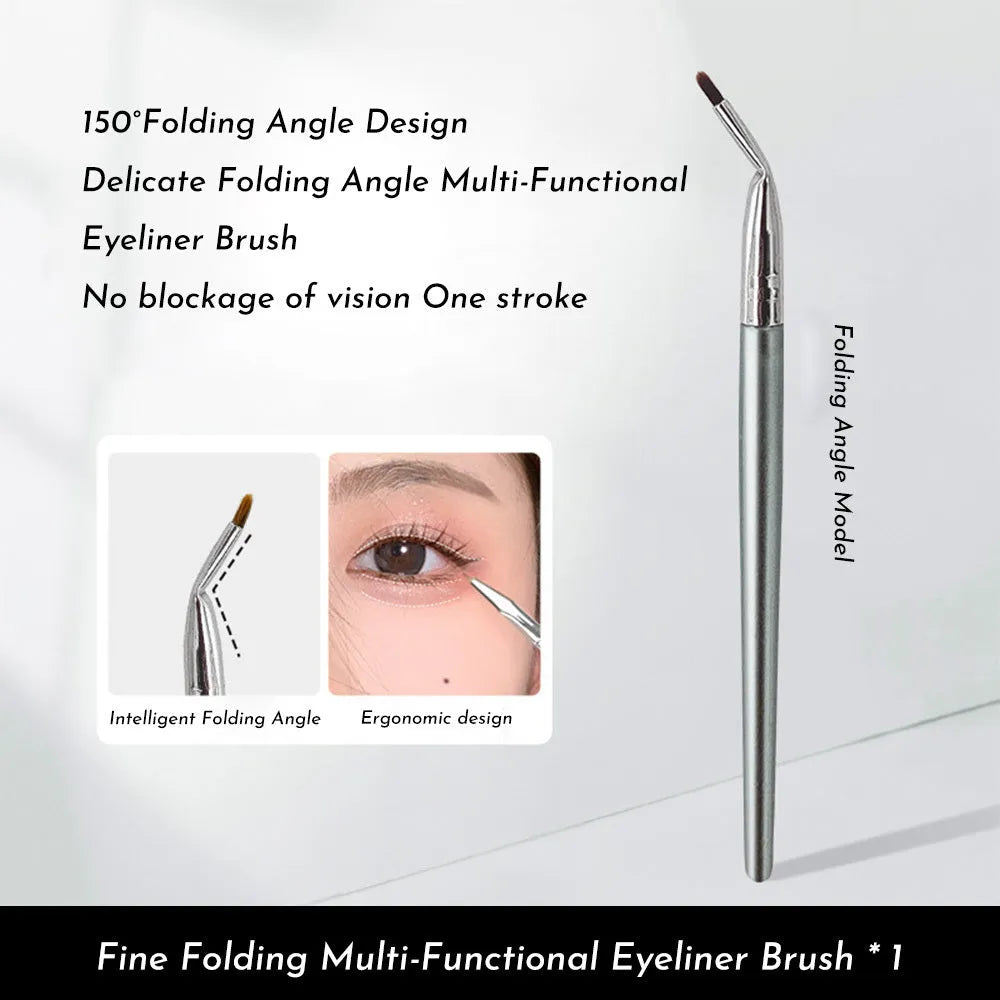 Bend head eyeliner and detail makeup brush for tear trough concealer and fine liner application.