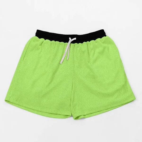 Men's solid colour mesh quick-drying shorts in black, shown flat.