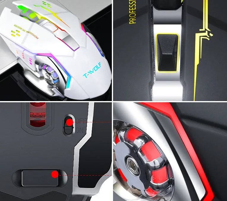 Wireless computer mouse with silent click buttons and optical sensor in black or white colour options