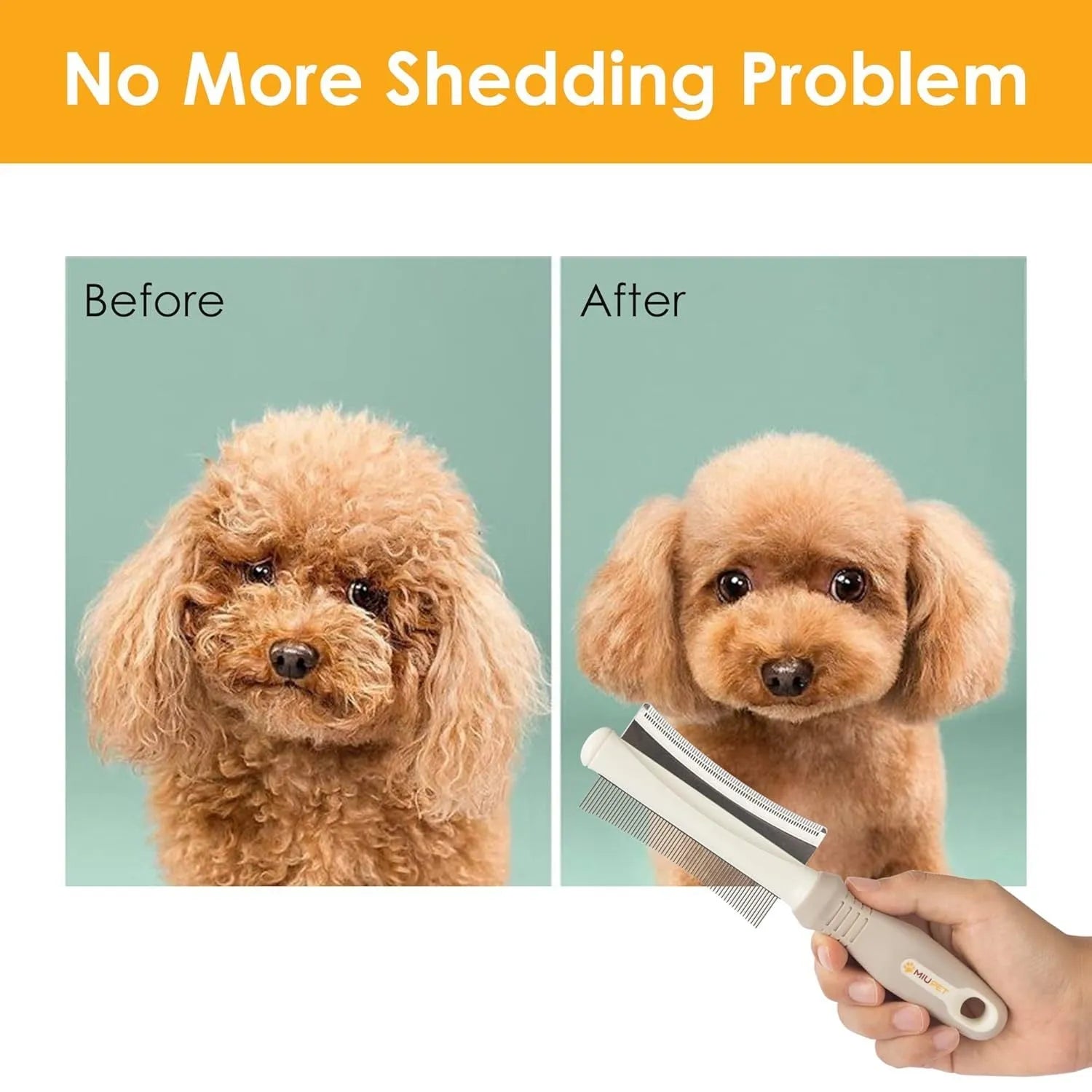 White 2 in 1 pet grooming brush with curved comb and deshedding sides
