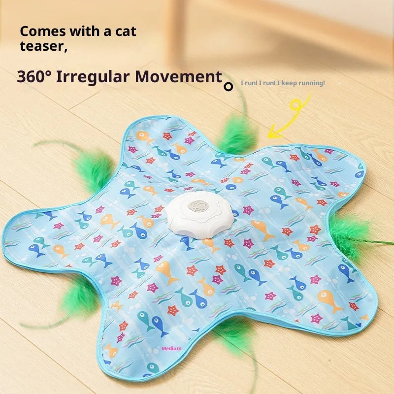 Smart cat hunting cover electric toy in blue with fish design, made from PP material