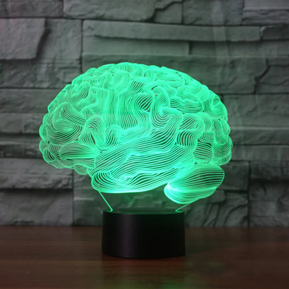 3D brain illusion LED desk lamp with acrylic construction and remote control showing colour changing display