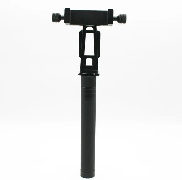 Black retractable lengthened selfie stick extended as a hand-held stabiliser