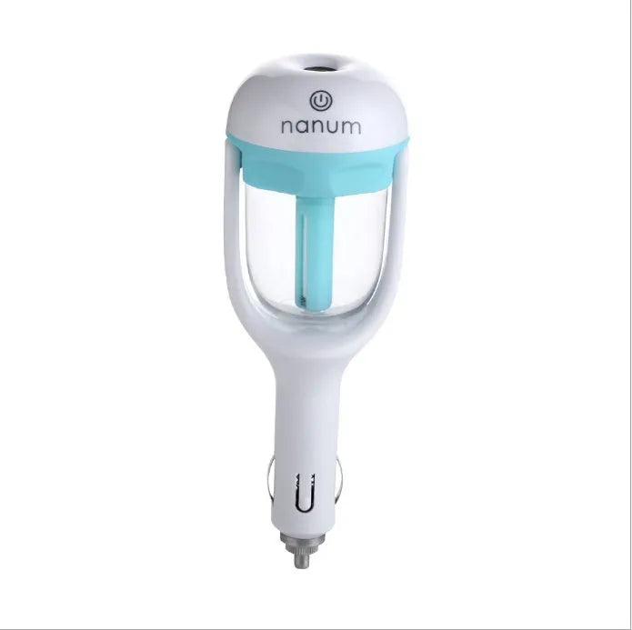 Portable car humidifier and air freshener diffuser with adjustable nozzle for vehicle use