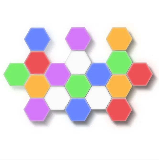 Helios modular honeycomb wall lamp panels in assembled pattern with touch control