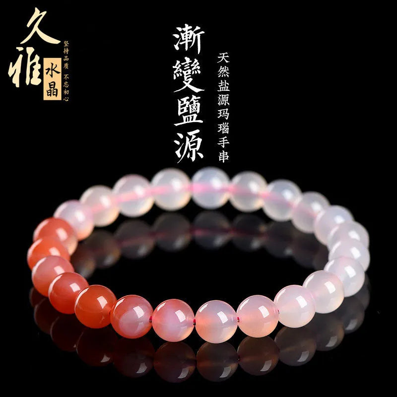Natural Gradient Yanyuan Agate Bracelet showing geometry beads in a salt source colour gradient on a wrist.