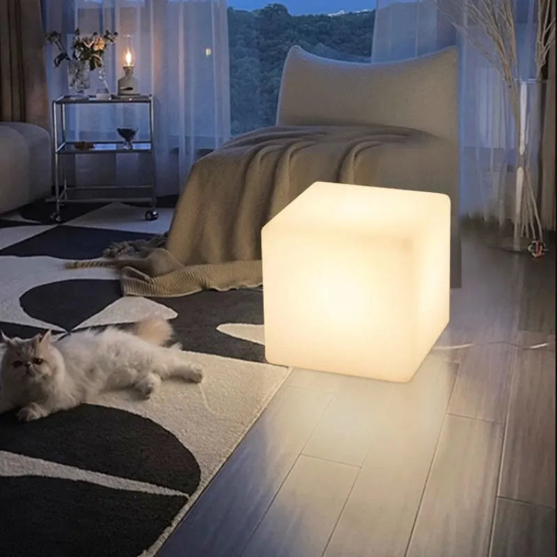 Square LED cube light stool with modern design for outdoor waterproof lighting and seating