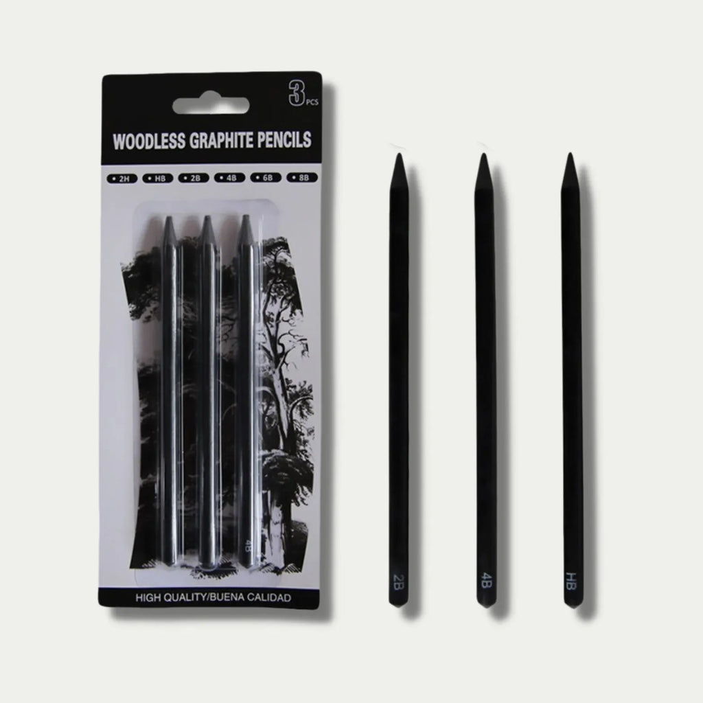 Set of six wood-free graphite sketching pencils in grades HB 2B 4B 6B 8B EE