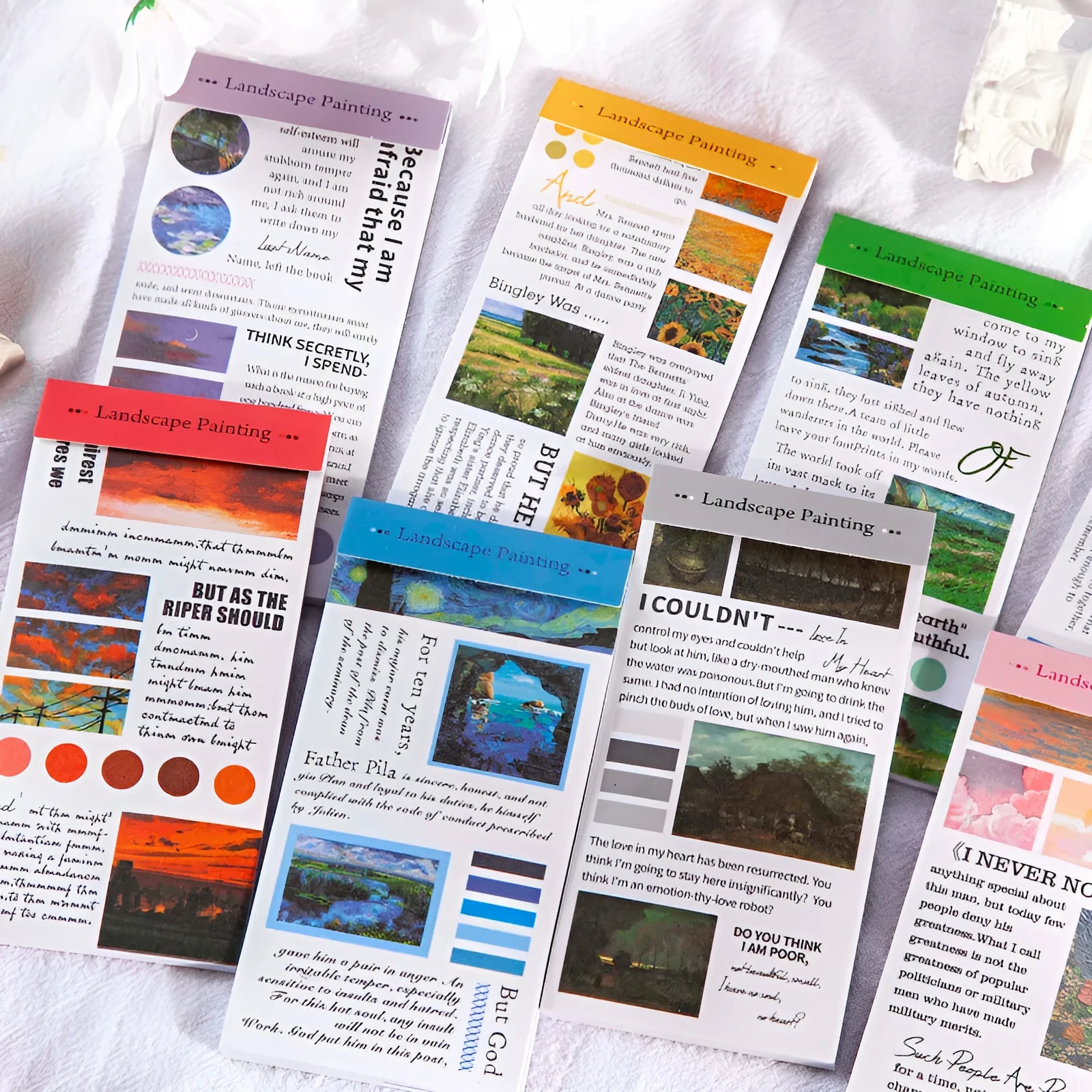 Paper stickers depicting landscape paintings, 60x120mm size, pack of 20 pieces