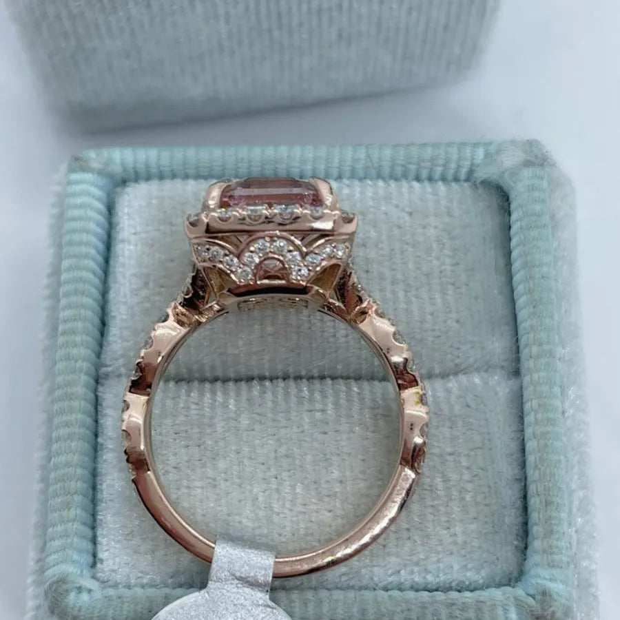 Rose gold geometric alloy ring showing electroplated finish and contemporary design