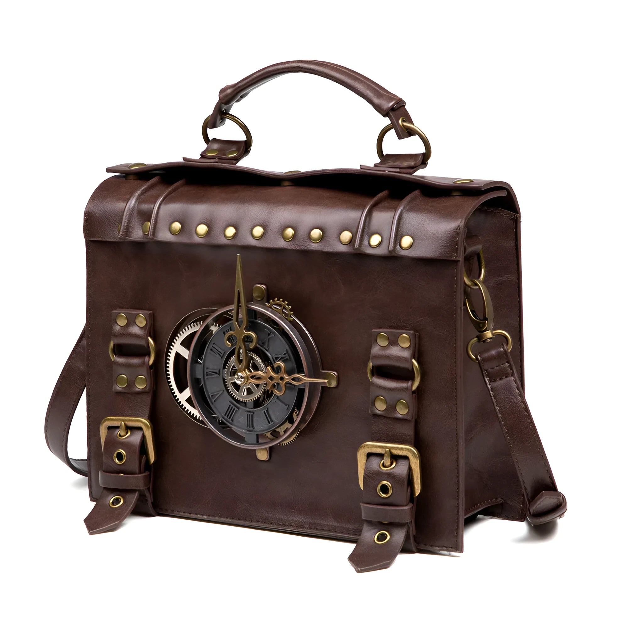 Bronze steampunk industrial retro style shoulder bag with metal hardware