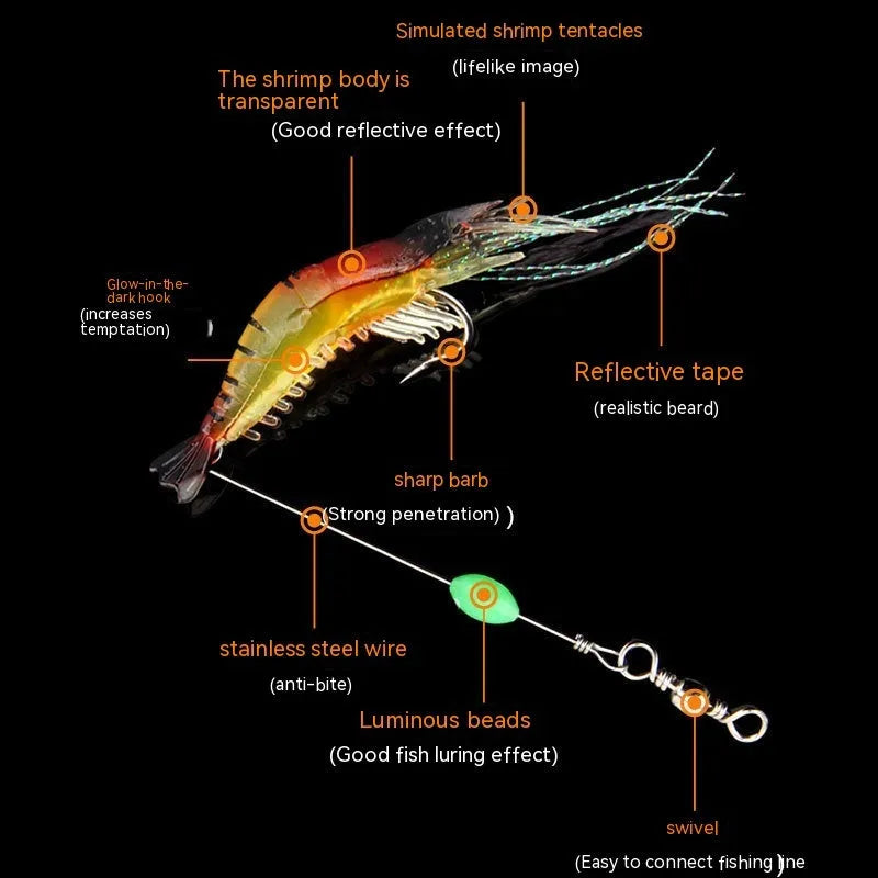 Luer soft fishing lure with hook in six colour options including luminous patterns