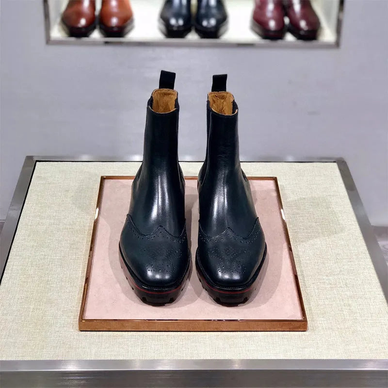Leather high-top business casual shoes in black and black-orange styles