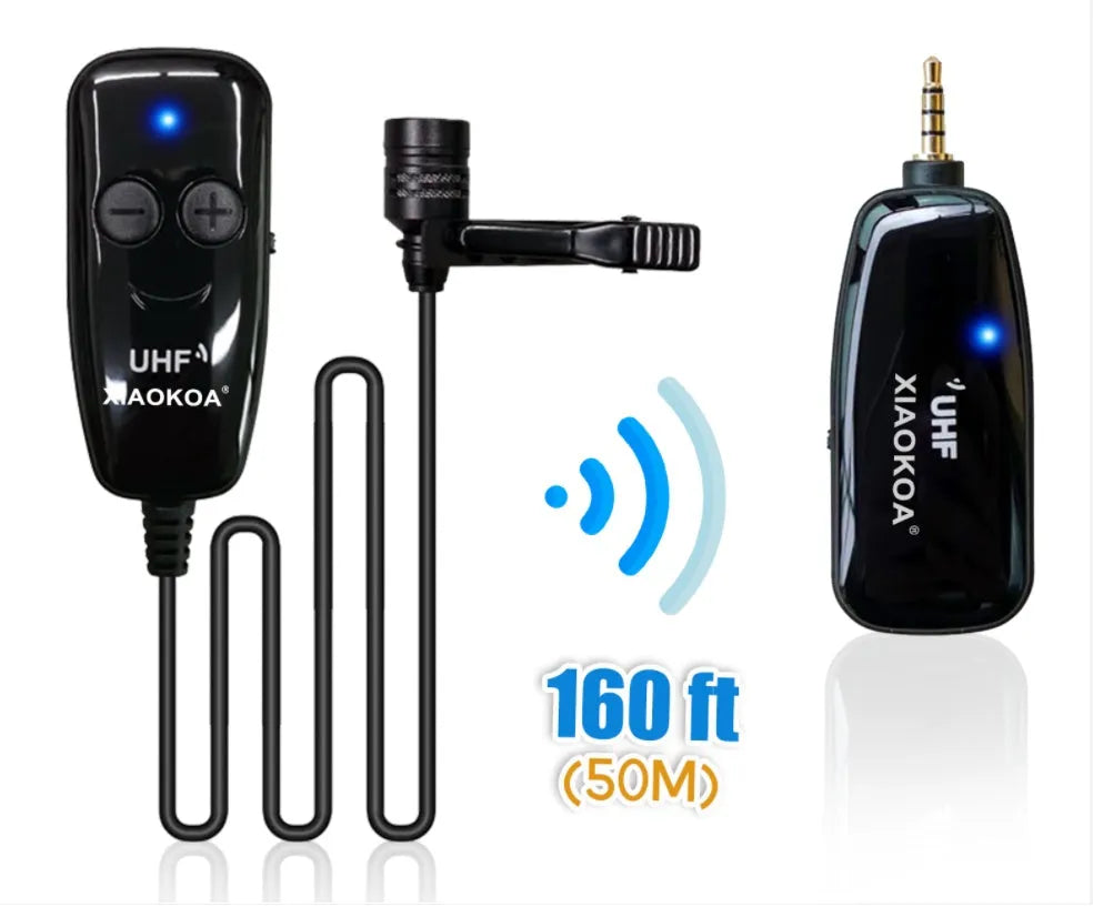Black omnidirectional lavalier lapel microphone with 3.5mm plug and APS cable for mobile phones
