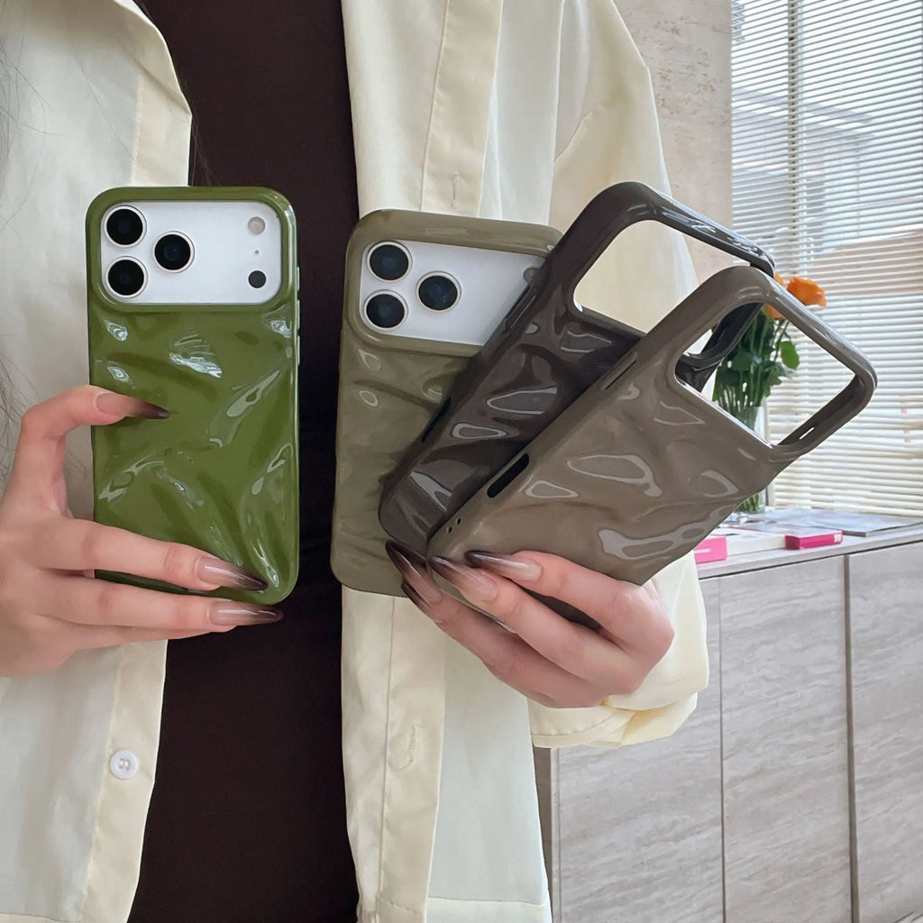 Three-dimensional pleated pattern TPU phone case in QF pleated green for iPhone 13 Pro Max