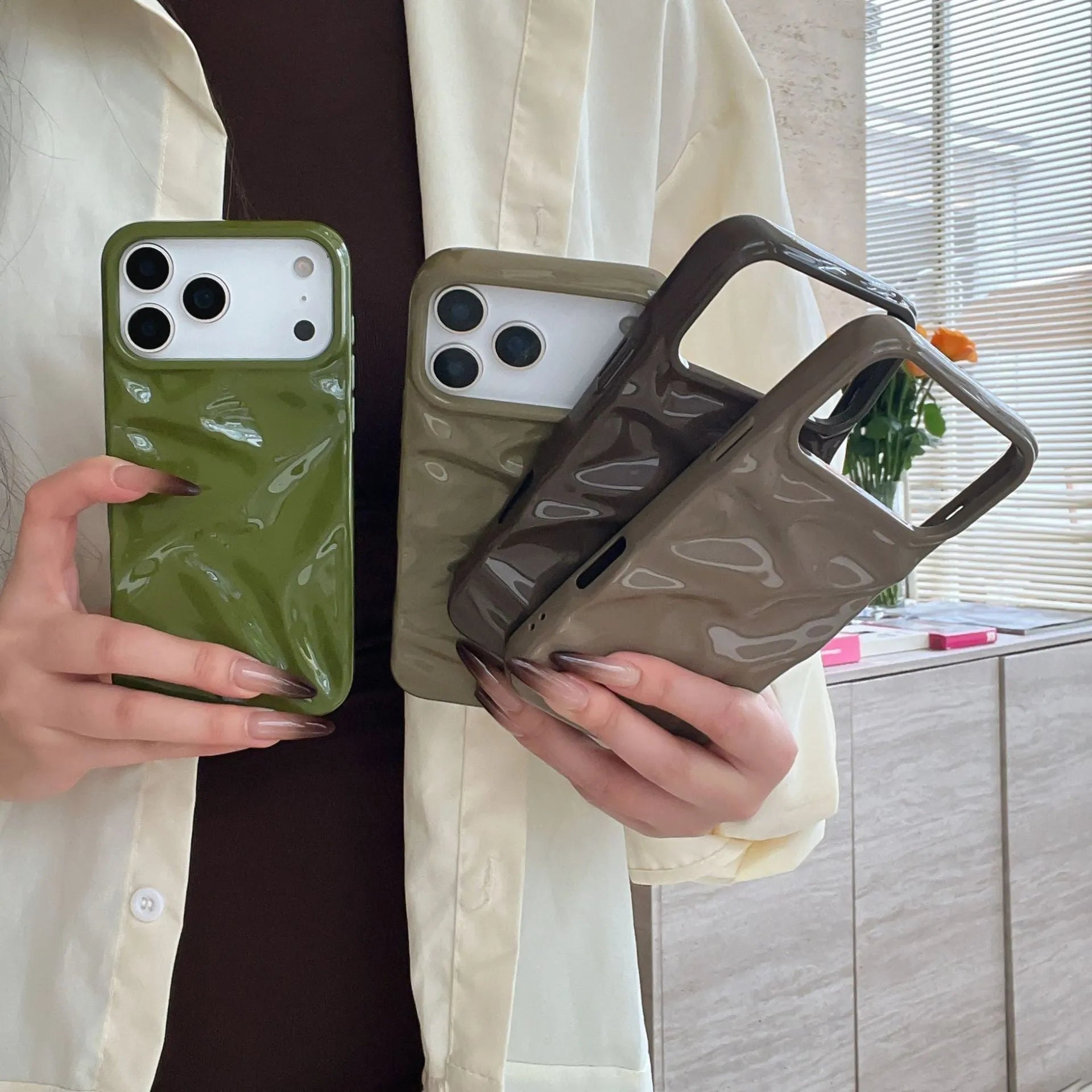 Three-dimensional pleated pattern TPU phone case in QF pleated green for iPhone 13 Pro Max