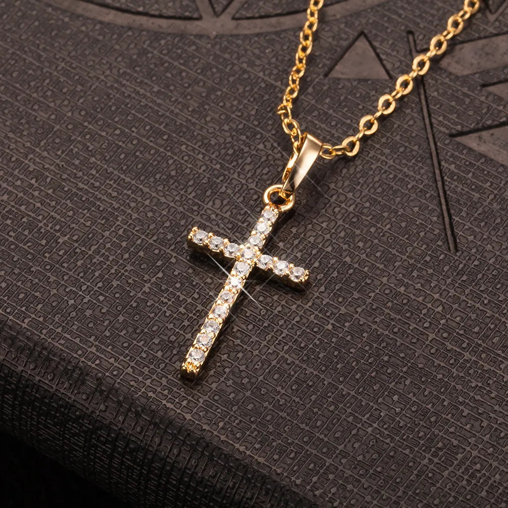 Simple retro cross pendant alloy hip hop necklace in gold and silver colours